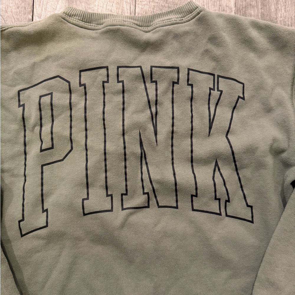 PINK Victoria's Secret Olive Green Sweatshirt - Picture 2 of 5